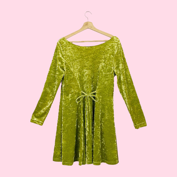 CHARTREUSE VELVET LONG SLEEVE DRESS (L/XL)