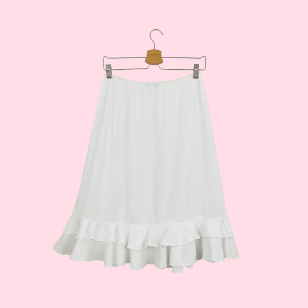 WHITE COTTON MIDI SKIRT (L)
