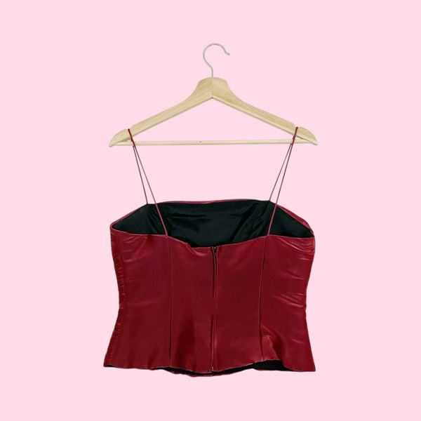 BURGUNDY RUCHED SATIN TANK (M)
