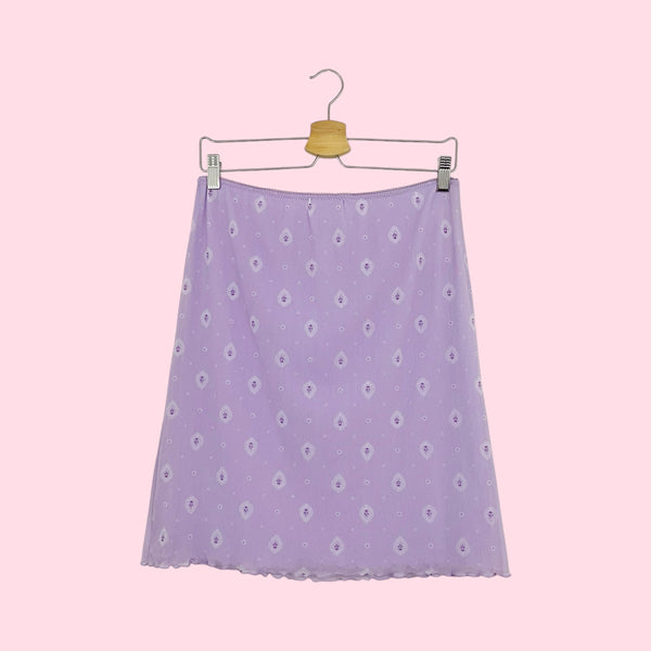 LAVENDER PRINTED MESH MIDI SKIRT (M)