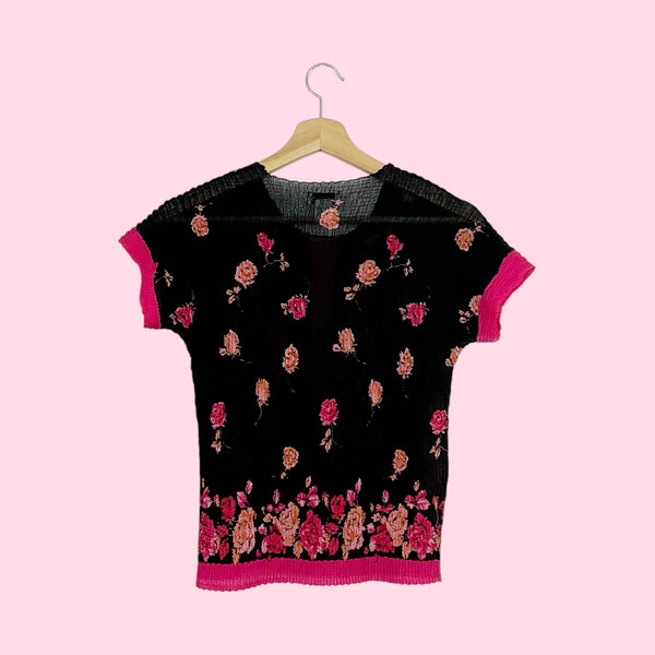 BLACK FLORAL PLEATED TOP (M)