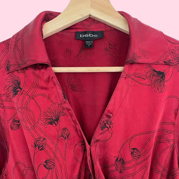 BEBE PRINTED SILK BLOUSE (S)