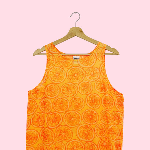 ORANGE FRUIT PRINT MESH DRESS COVER UP (L)