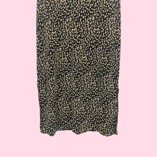 BLACK + TAN FLORAL GRUNGE MIDI DRESS (S)