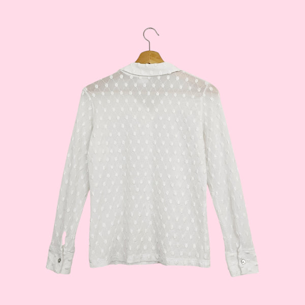 WHITE EMBROIDERED MESH BLOUSE (S/M)