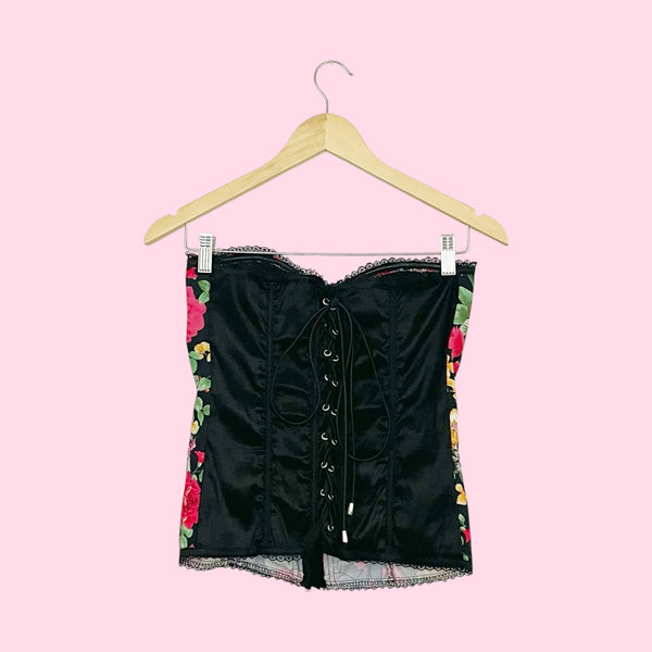 BLACK FLORAL CORSET TOP (L)
