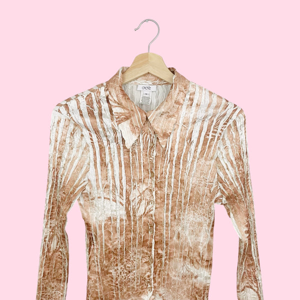 CACHÉ SAFARI PRINT WRINKLE PLEAT BLOUSE (M)