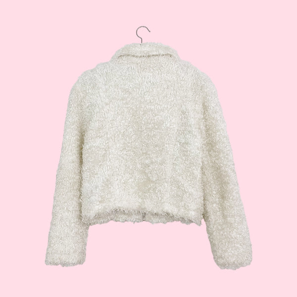WHITE FAUX FUR JACKET (M)