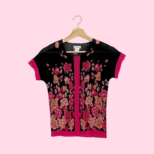 BLACK FLORAL PLEATED TOP (M)