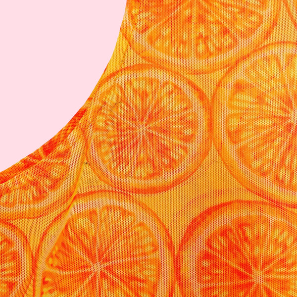 ORANGE FRUIT PRINT MESH DRESS COVER UP (L)