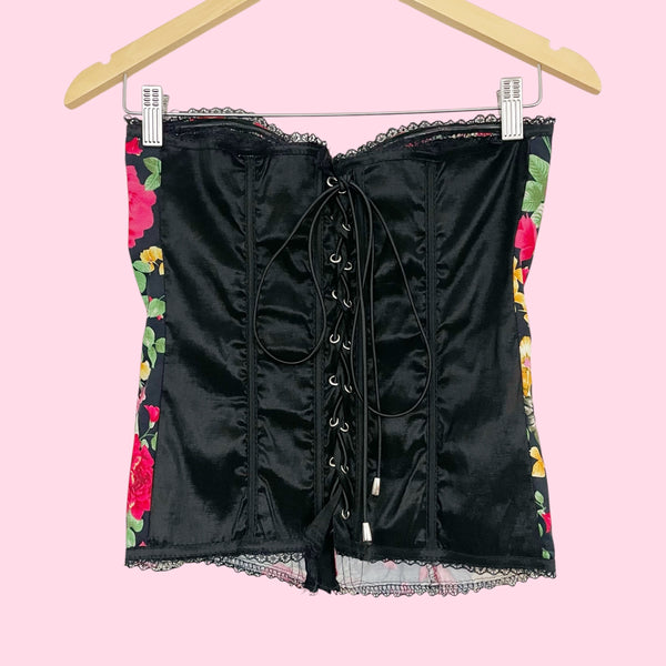 BLACK FLORAL CORSET TOP (L)