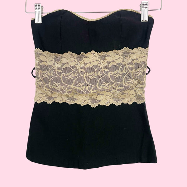 BLACK + CREAM LACE TUBE TOP (XS/S)