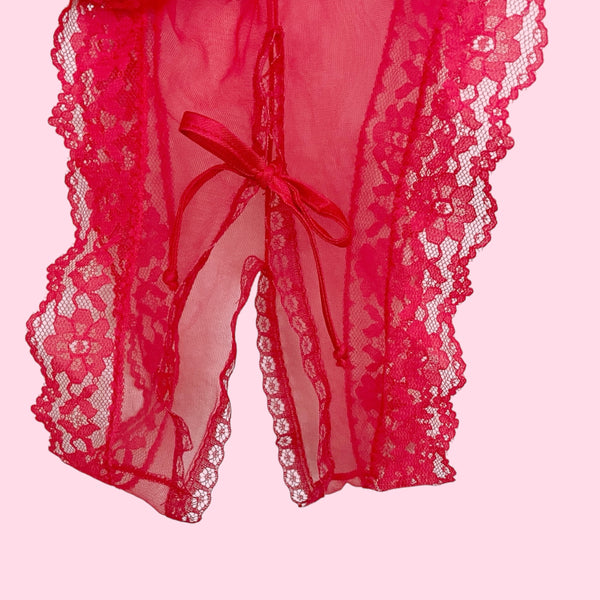 RED NYLON CROTCHLESS TEDDY (S)