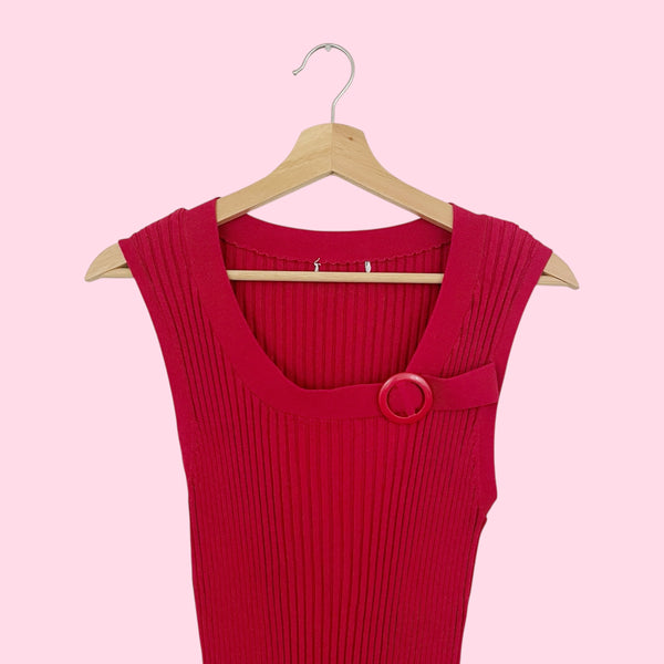 RED RIBBED KNIT TANK TOP (M/L)