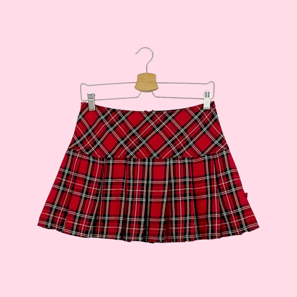 ROYAL BONES RED PLAID PLEATED MINI SKIRT (M)