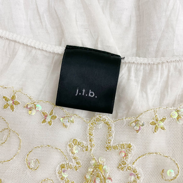 WHITE TANK W/ EMBROIDERED BEADED MESH TRIM (M)