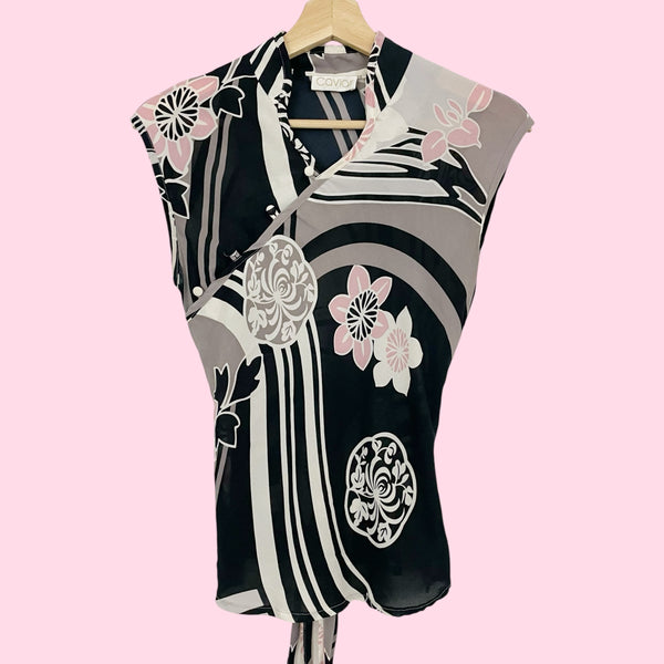 SHEER FLORAL PRINT TIE BACK BLOUSE (S)