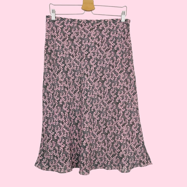 BLACK + PINK FLORAL MIDI SKIRT (30)