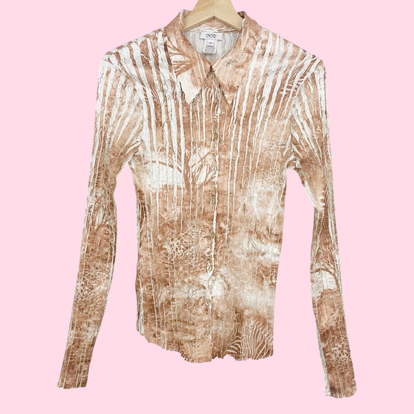 CACHÉ SAFARI PRINT WRINKLE PLEAT BLOUSE (M)