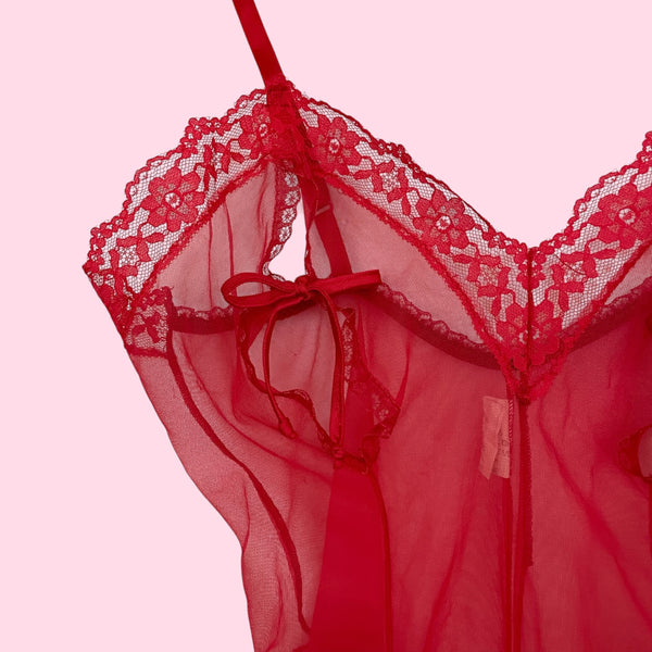 RED NYLON CROTCHLESS TEDDY (S)