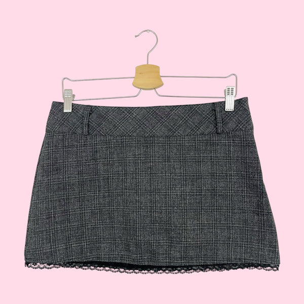 GRAY PLAID LACE TRIM MINI SKIRT (6/8)