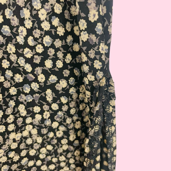BLACK + TAN FLORAL GRUNGE MIDI DRESS (S)
