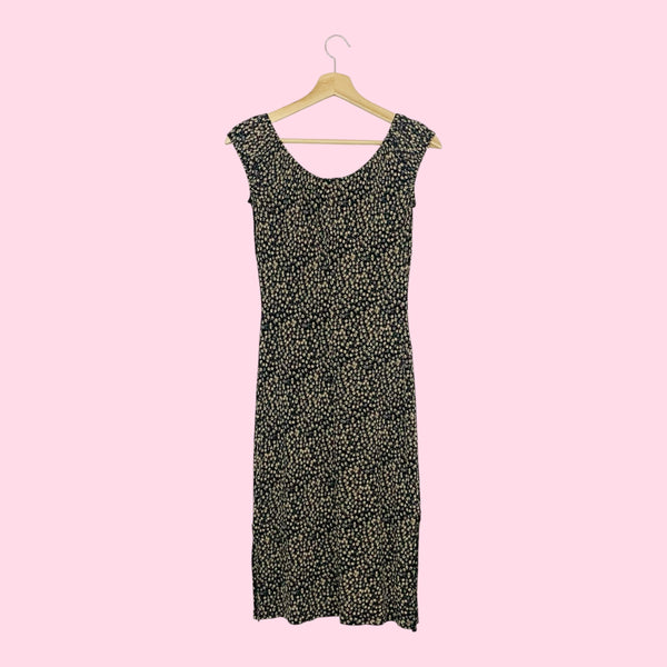 BLACK + TAN FLORAL GRUNGE MIDI DRESS (S)