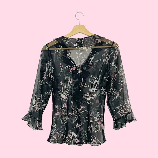 SILK CAFE PRINT BLOUSE (S)