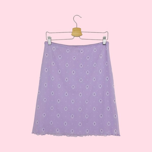 LAVENDER PRINTED MESH MIDI SKIRT (M)
