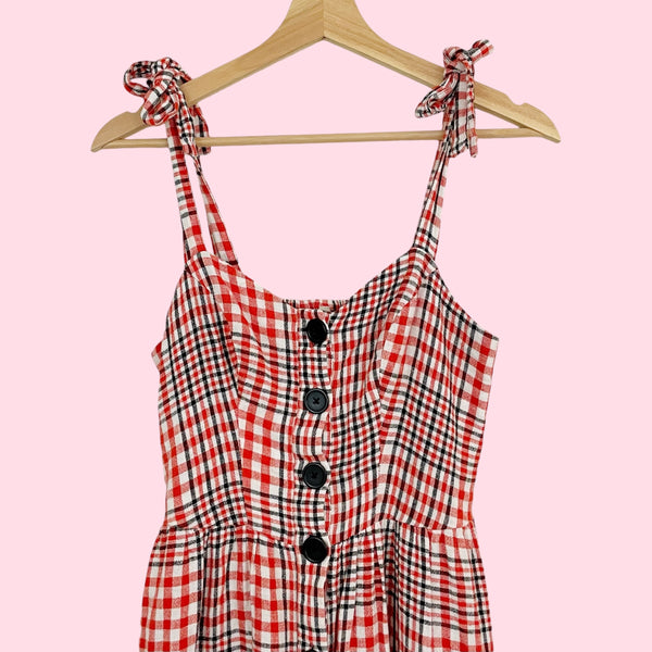 URBAN OUTFITTERS POSITANO PLAID MIDI DRESS (S)