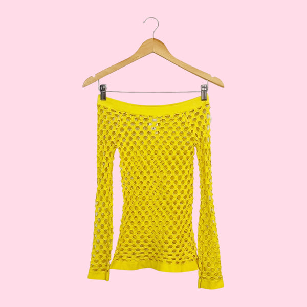 YELLOW NET OFF SHOULDER TOP (S/M)