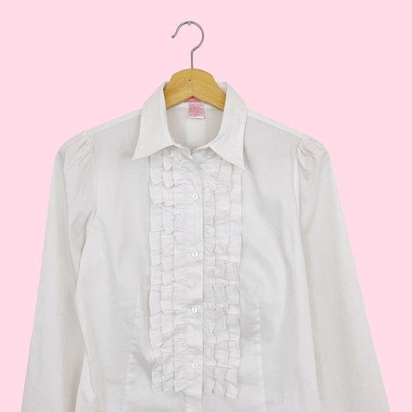 WHITE RUFFLE BLOUSE (S)