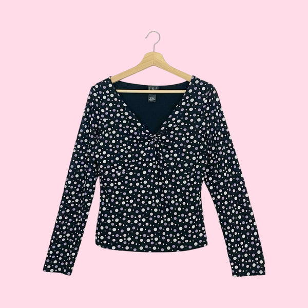 BLACK + PURPLE POLKA DOT MESH TOP (L)