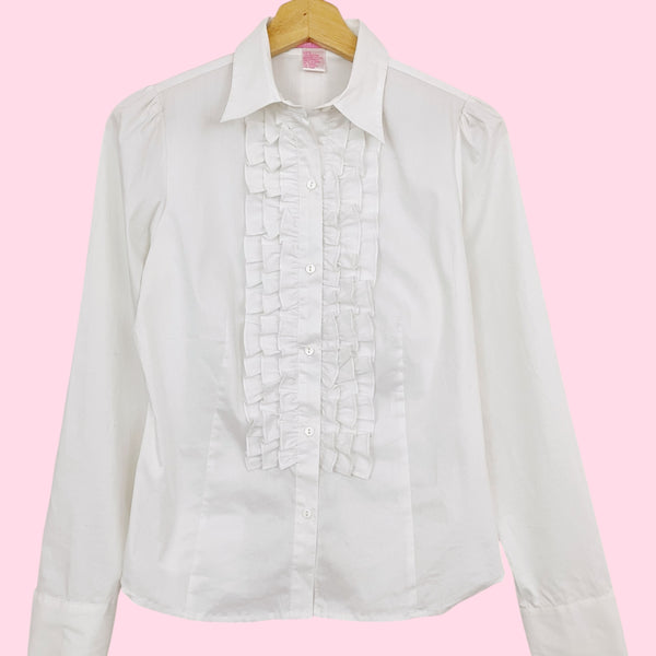 WHITE RUFFLE BLOUSE (S)