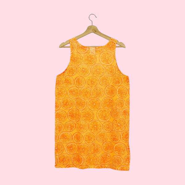 ORANGE FRUIT PRINT MESH DRESS COVER UP (L)