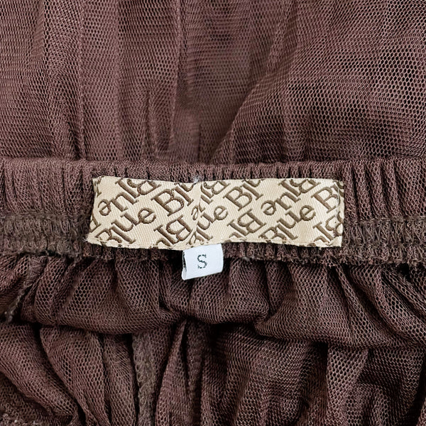 BROWN WRINKLED MESH SHEER SKIRT (S)