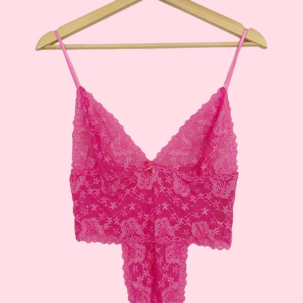 FREDERICK'S PINK LACE BODYSUIT (M)