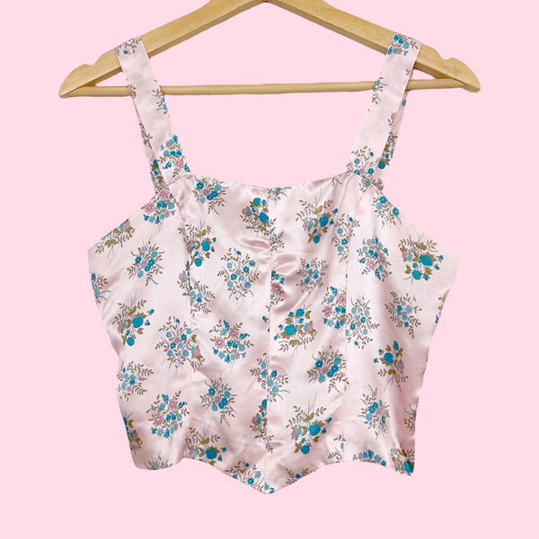 PINK FLORAL SATIN CROP TOP (2/4)