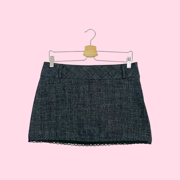 GRAY PLAID LACE TRIM MINI SKIRT (6/8)