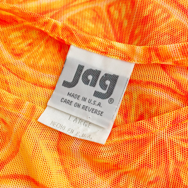 ORANGE FRUIT PRINT MESH DRESS COVER UP (L)