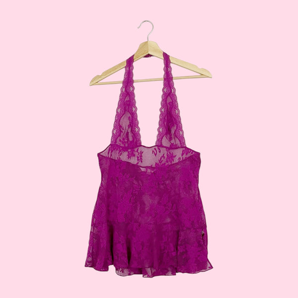 VICTORIA'S SECRET FLORAL LACE HALTER BABYDOLL (M)
