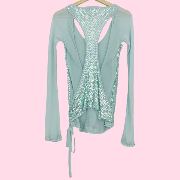 MINT SILK SEQUINS CUT OUT BLOUSE (S)