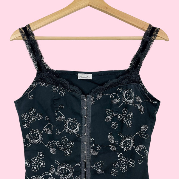 BLACK + WHITE EMBROIDERED CORSET TANK (S)
