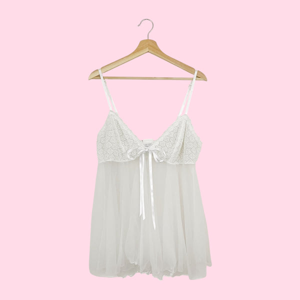 WHITE LACE BUST NYLON BABYDOLL (3X)