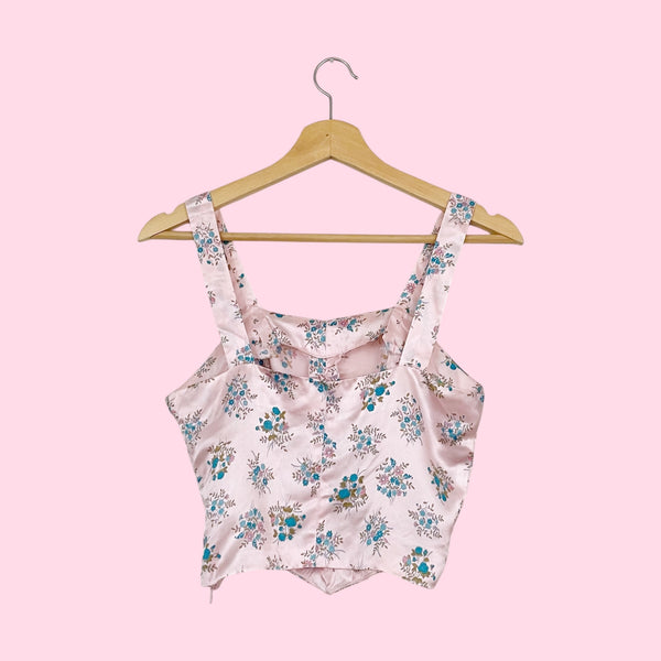 PINK FLORAL SATIN CROP TOP (2/4)