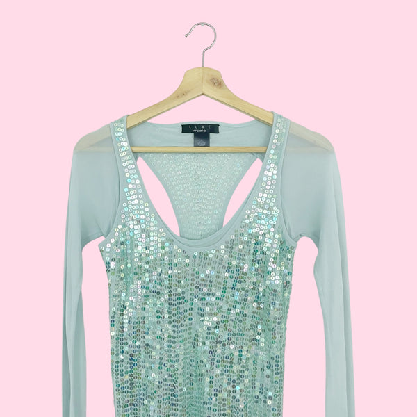 MINT SILK SEQUINS CUT OUT BLOUSE (S)