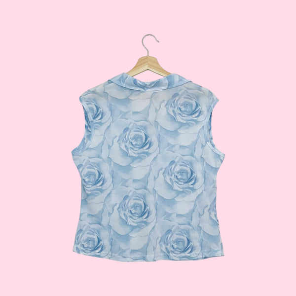 PASTEL BLUE ROSE PRINT MESH TOP (XL)
