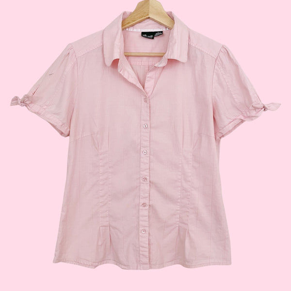 LIGHT PINK STRIPE TIE SLEEVE BLOUSE (L)