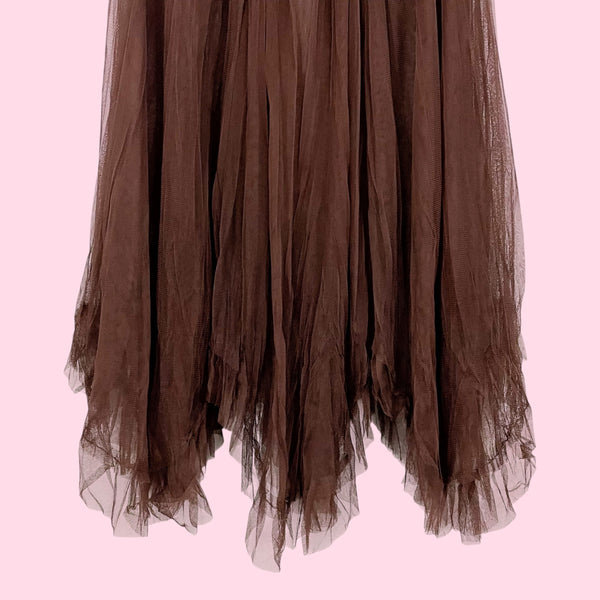 BROWN WRINKLED MESH SHEER SKIRT (S)
