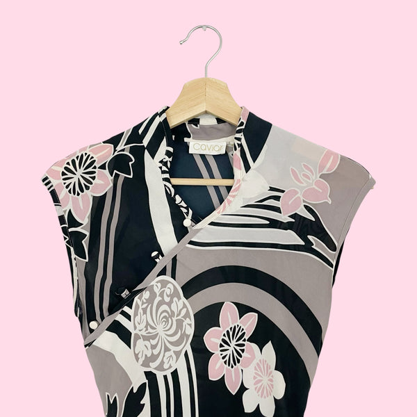 SHEER FLORAL PRINT TIE BACK BLOUSE (S)